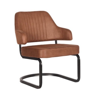 Fauteuil, cognac microvezelstof, zwart metalen onderstel